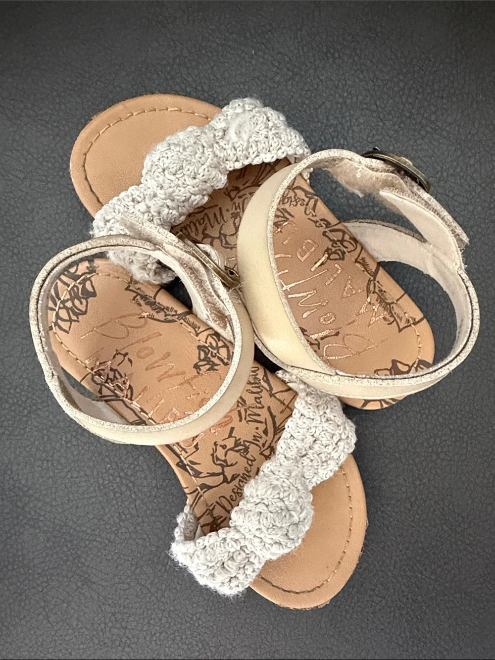 Blowfish Cream Crochet Strap Ankle Sandals